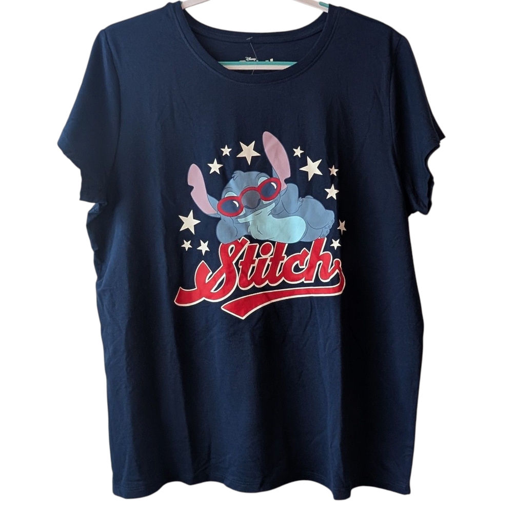 DISNEY STITCH WOMEN'S NAVY BLUE GRAPHIC TEE SIZE XL